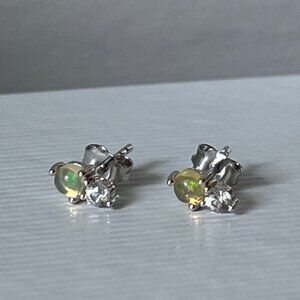 Mejuri Discontinued Opal And White Sapphire Duo Stud Earrings in White Gold
